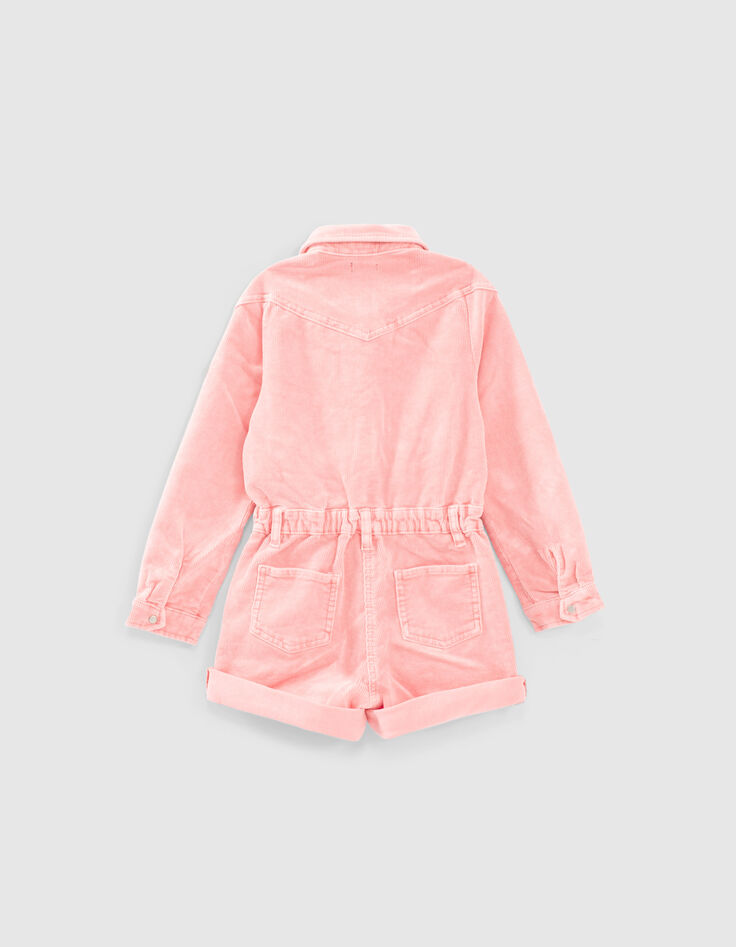 Mittelrosa Mädchenkurzoverall aus Velours mit Nieten-3