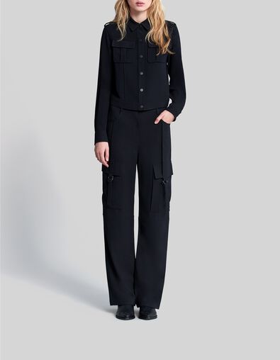 Weite schwarze Damen-Cargohose aus recyceltem Material - IKKS