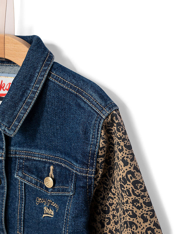 Veste en jean stone blue à manches léopard fille-5