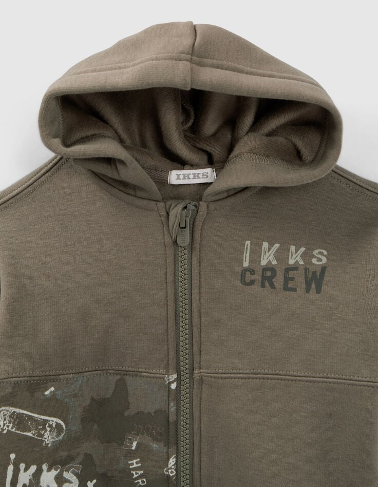 Baby boys’ khaki cardigan with XL print on back-2