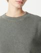 Sudadera suelta de mujer con capucha de forro polar gris y adorno de tachuelas-4