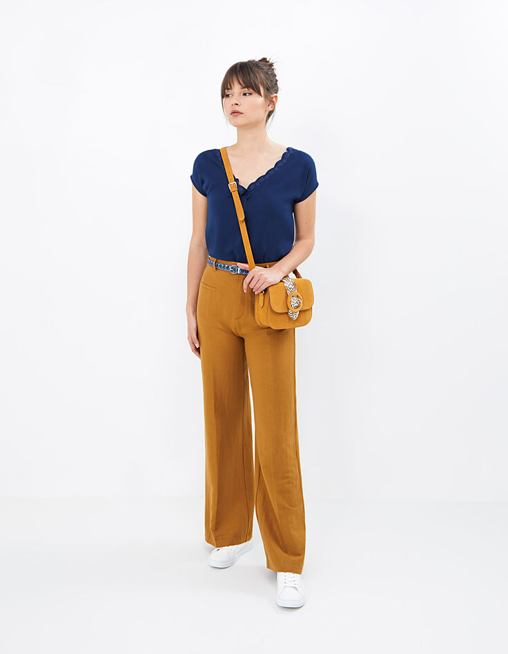 Indigo geschulpte top met borduursels I.Code-6