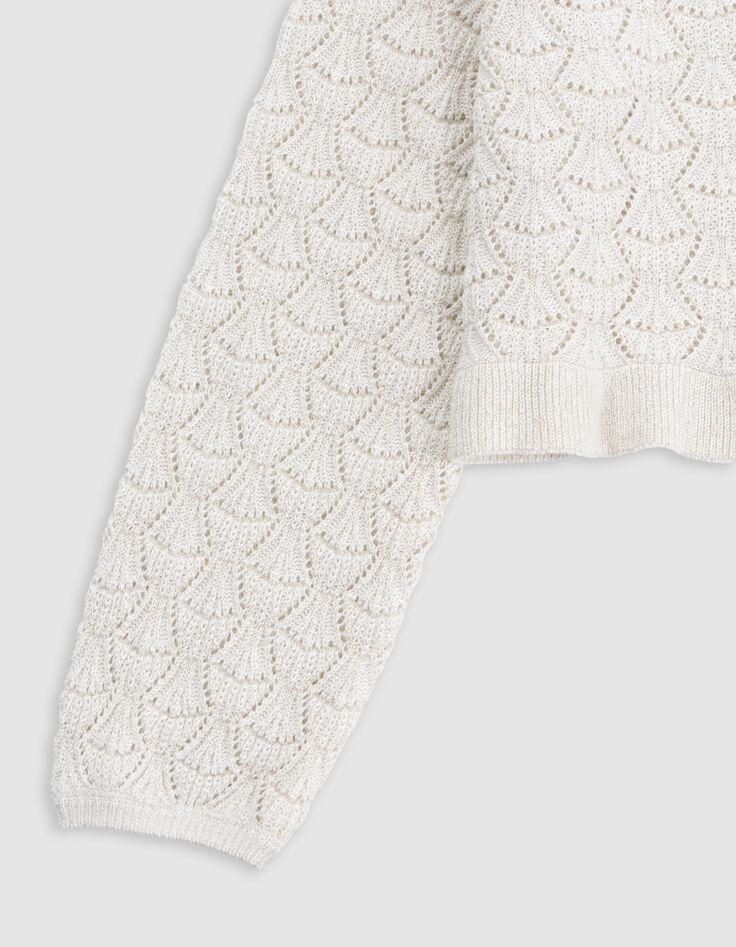 Cardigan champagne tricot ajouré lurex fille-6