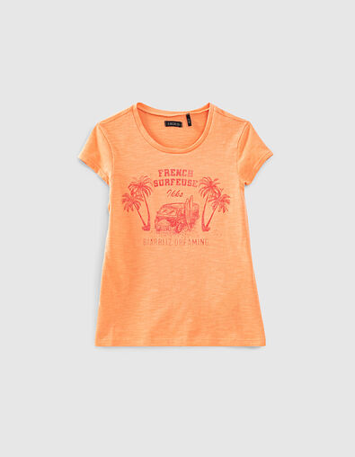 Girls’ apricot glittery van life image organic T-shirt - IKKS