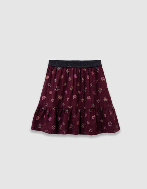 Kurzer, bordeauxroter Mädchenrock Blumenprint - IKKS
