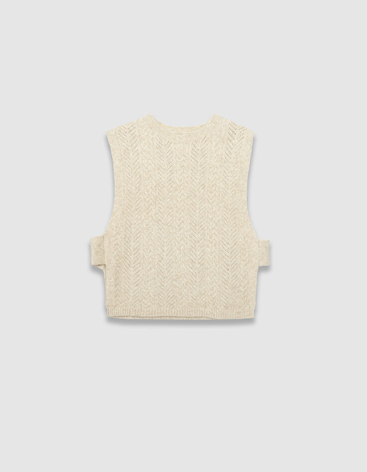 Top plastrón beige punto sin mangas mujer-5 Top plastrón beige punto sin mangas mujer-5