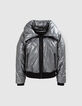 Kurze, schwarze Damensteppjacke mit verdeckter Kapuze-8