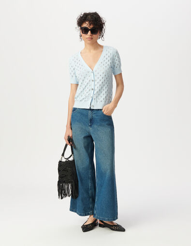 Blue fine knit back/front reversible cardigan - IKKS