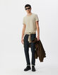 Men’s beige organic cotton Essential V-neck T-shirt-1