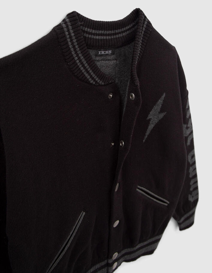 Zwart gebreid vest bomberstijl jacquard jongens-5