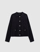 Cardigan noir loose tricot boutons métal gravé Femme-5