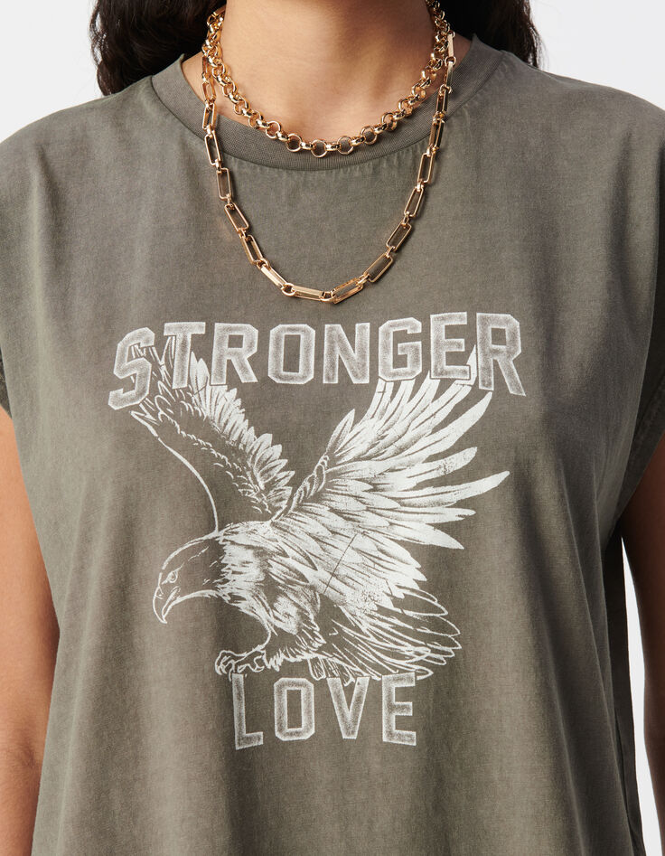 Camiseta caqui con mensaje y águila para Mujer-4