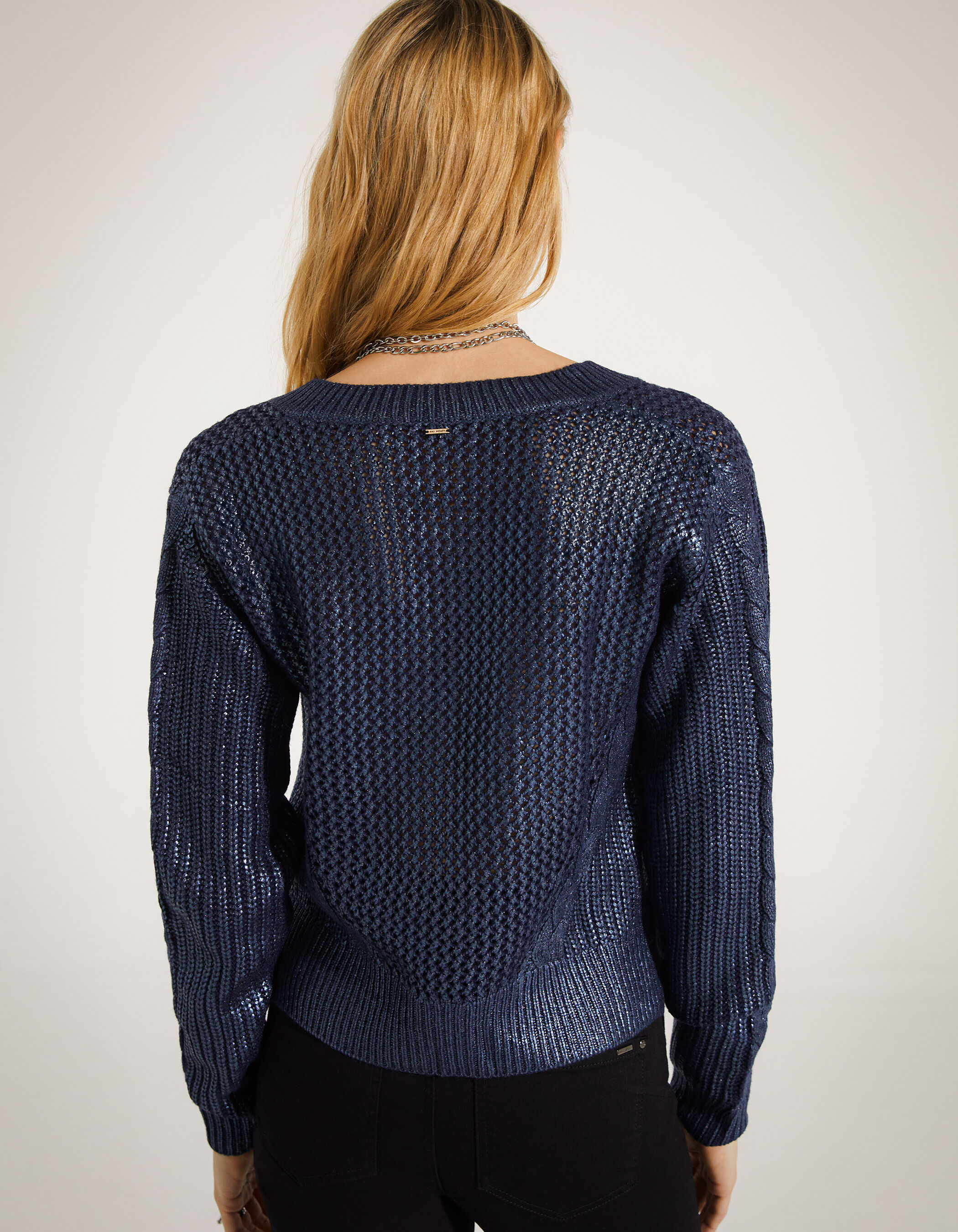 Pull en maille bleu marine enduit irise femme IKKS