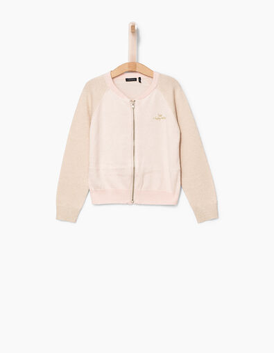 Cardigan rose poudré bi matière et pailleté fille - IKKS