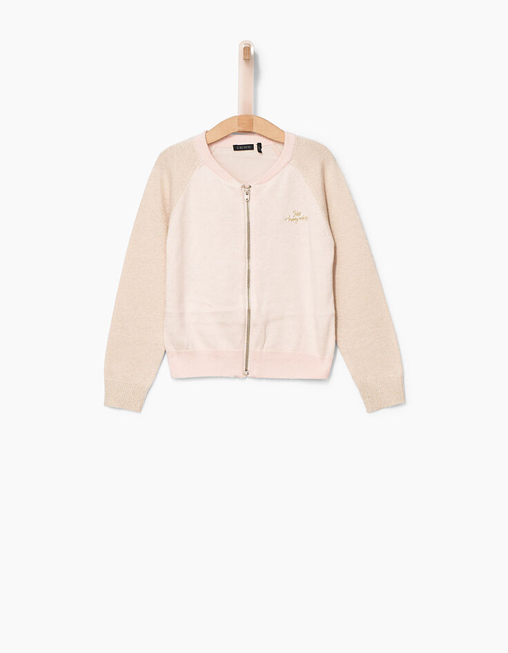 Cardigan rose poudré bi matière et pailleté fille-1