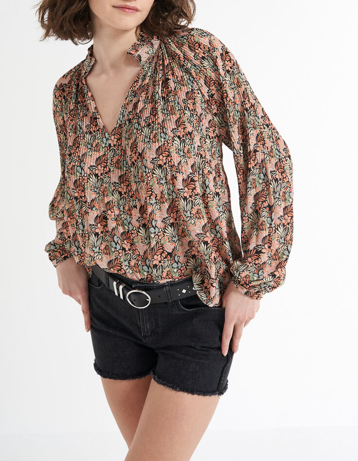 Plissée-Bluse mit Pflanzen-Print in Copper I.Code-2