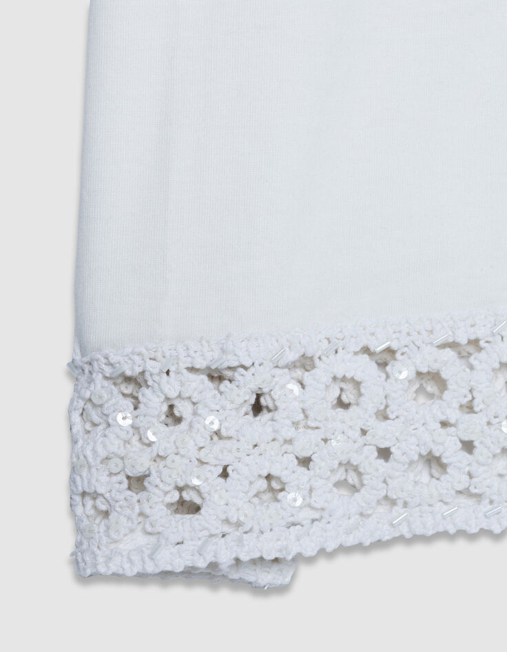 Wit Ronde halslijn T-shirt met gehaakt en pailletten detail Dames-3