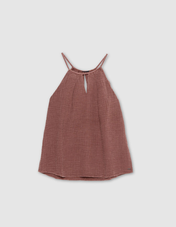 Top sans manches loose bordeaux gaze de coton Femme-7