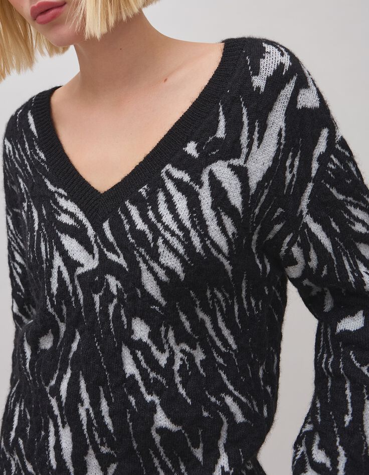 Women's black knit jacquard zebra sweater-4