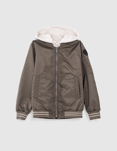 Bomber r&eacute;versible nylon kaki et molleton gris gar&ccedil;on - IKKS