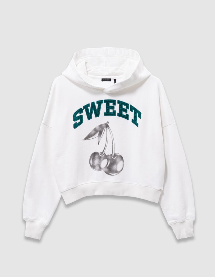 Sweat à capuche blanc message brodé fille-3 Sweat à capuche blanc message brodé fille-3