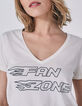 Gebroken wit T-shirt met tekst en strass Dames-4