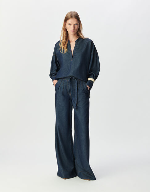 Oversize-Damenbluse aus Lyocell® ungebleichtes Blau - IKKS