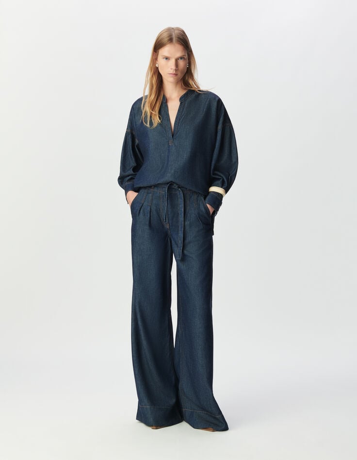 Blusa oversize azul brut Lyocell® mujer-1 Blusa oversize azul brut Lyocell® mujer-1