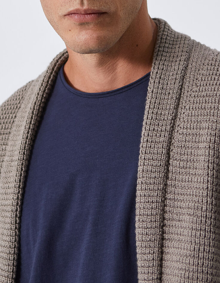 C&aacute;rdigan beige punto fantas&iacute;a cuello chal hombre-3