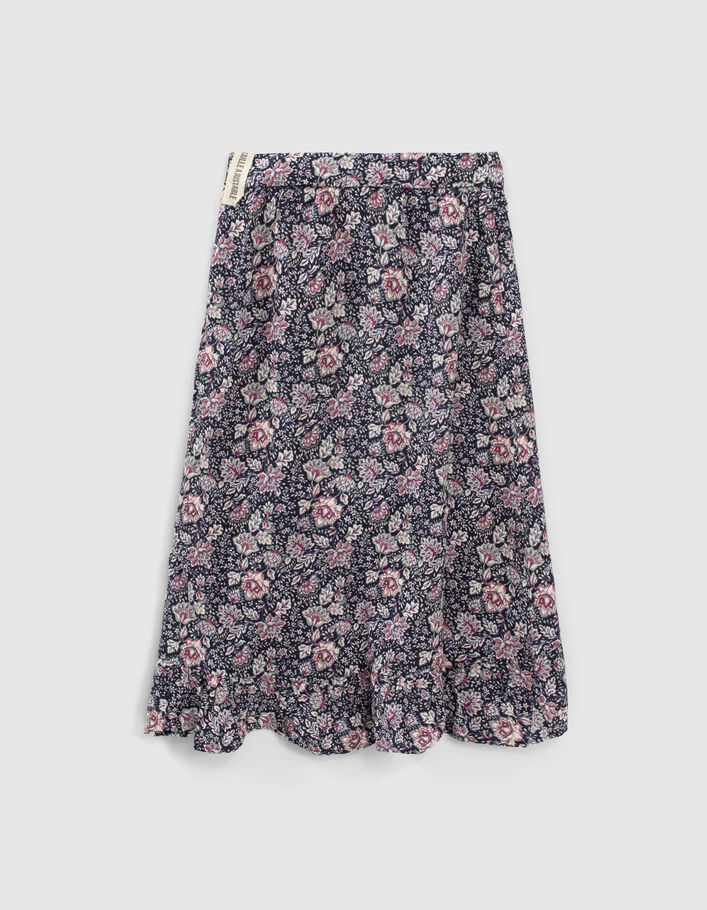 Girls’ navy flower print Lenzing™ Ecovero™ asymmetric skirt - IKKS