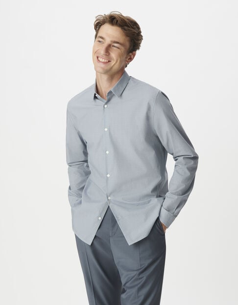 Chemise slim bleue imprim&eacute; minimaliste Homme - IKKS