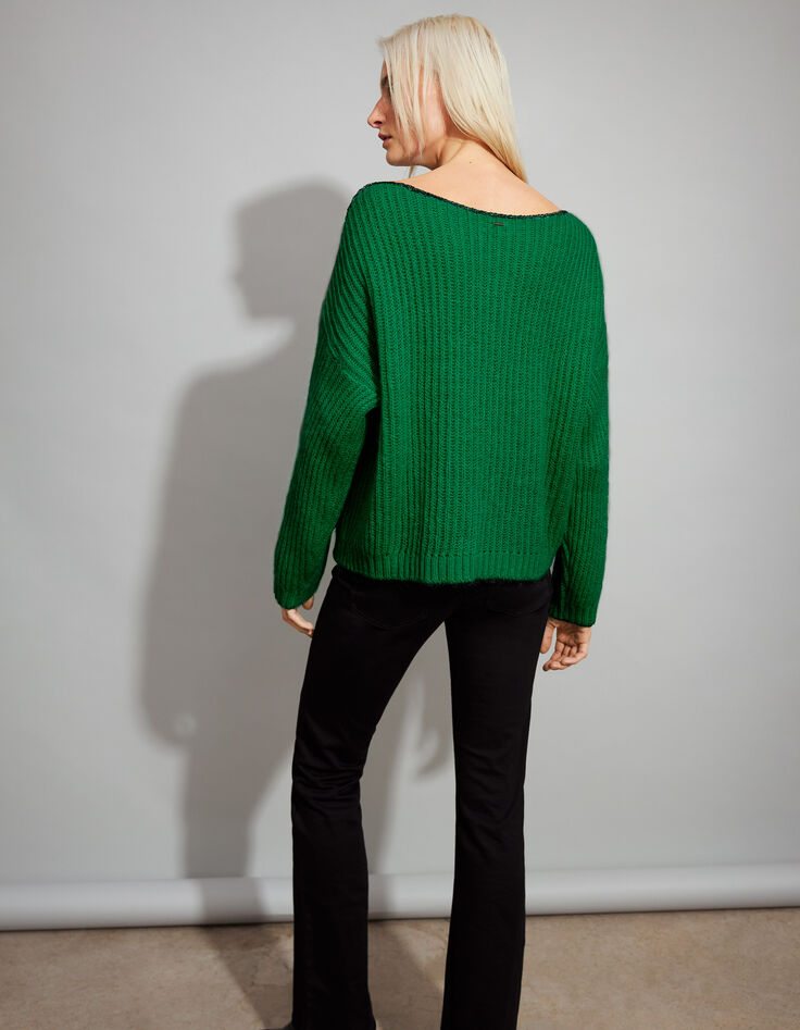 Grof gebreide groene trui met mohair dames-4