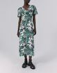 Women’s green plant print long dress-2