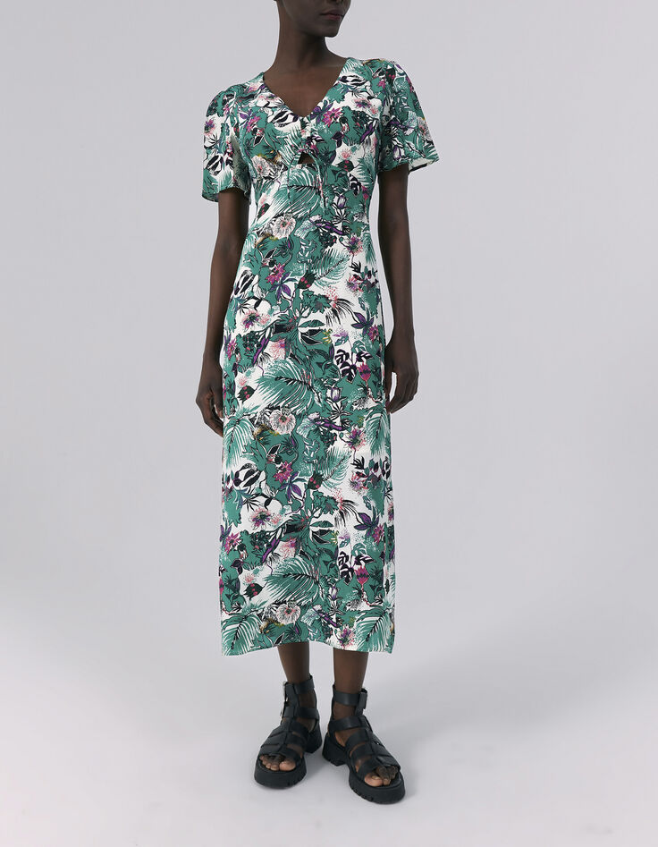 Women’s green plant print long dress-2