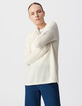 Women’s ecru pure cashmere knit V-neck sweater-2
