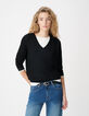 Pull encolure V noir 100% laine Femme-1