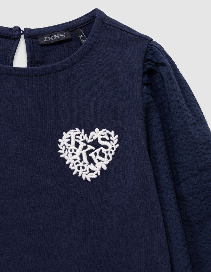 Camiseta de ni&ntilde;a con bordado de coraz&oacute;n en azul marino-4