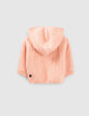 Baby girls’ powder pink decorative knit hooded cardigan-3
