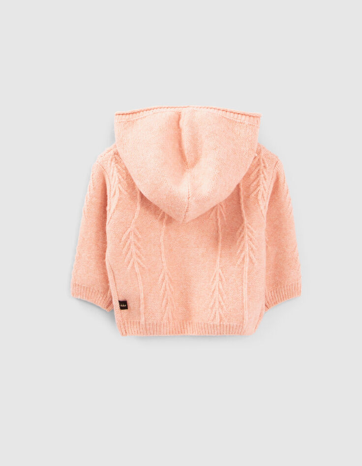Baby girls’ powder pink decorative knit hooded cardigan-3
