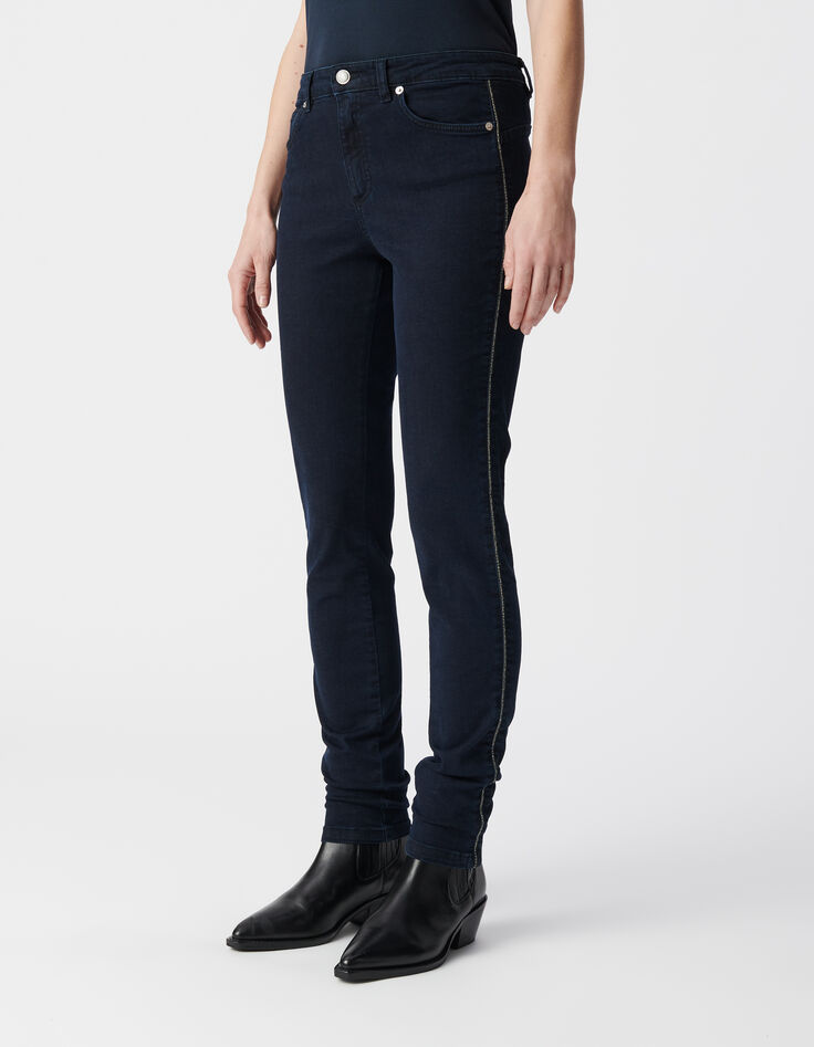 Women's slim dark blue chain back jeans-2