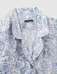 Women’s blue decorative print voile shirt-8