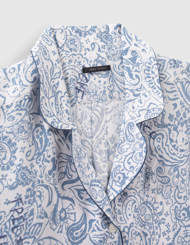 Women’s blue decorative print voile shirt-8