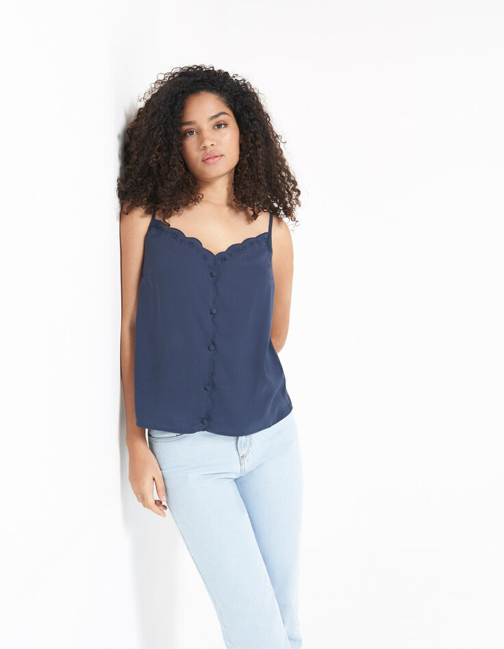 Top lencero azul marino, bordado y con botones I.Code-2
