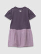 Vestido para ni&ntilde;a en trampantojo bimateria ciruela-3