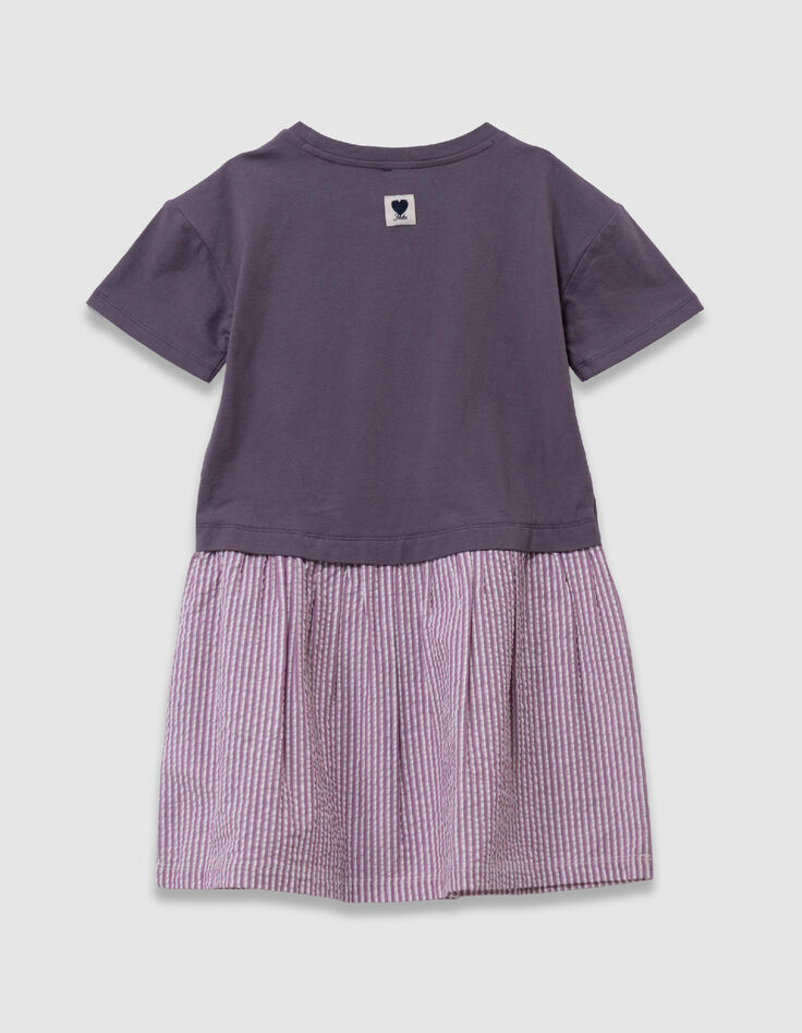 Vestido para ni&ntilde;a en trampantojo bimateria ciruela-3