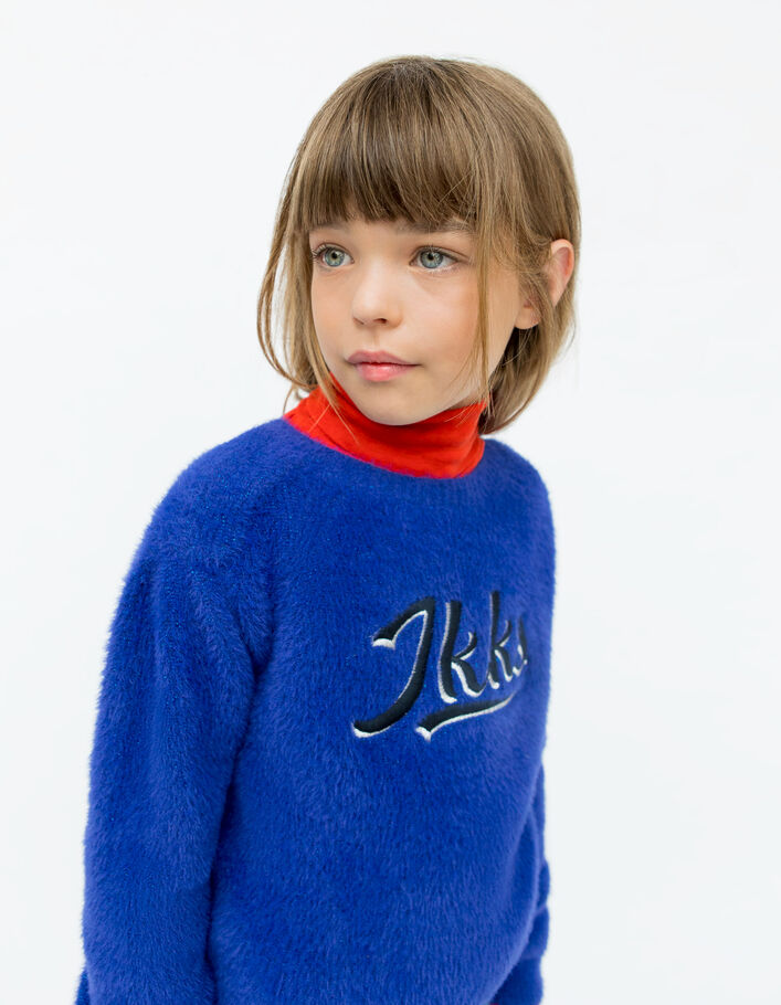 Girls’ blue glittery and embroidered fluffy knit sweater-1