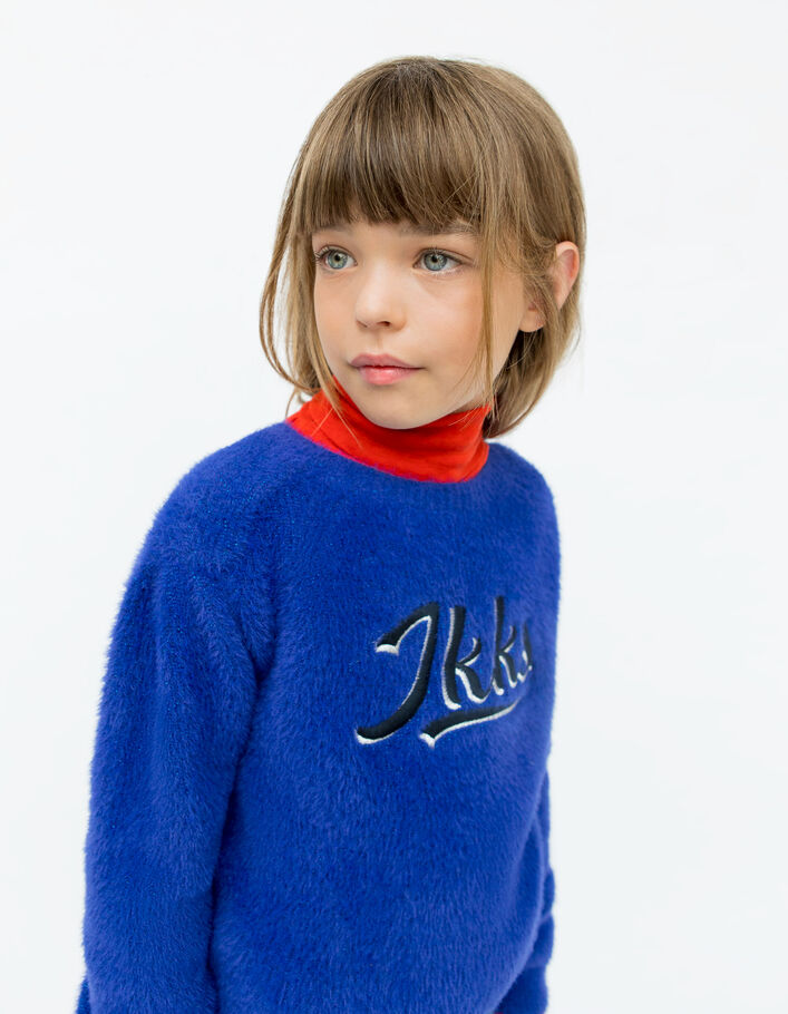 Blauwe zachte gebreide trui, glitters borduursels meisjes-1