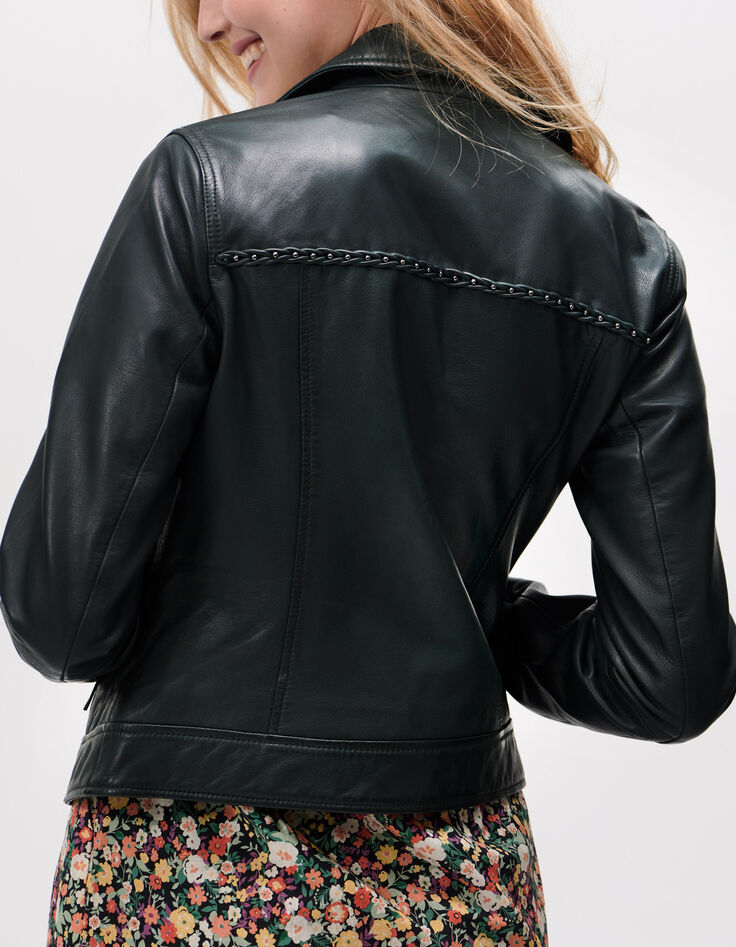 Babery Green Bikerlederjacke mit Flechtbänder I.Code-3