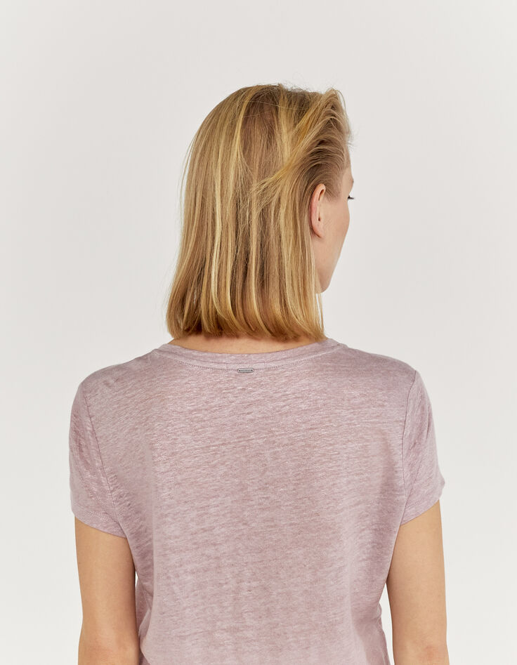 Tee-shirt en lin foil coloris lilas femme-3