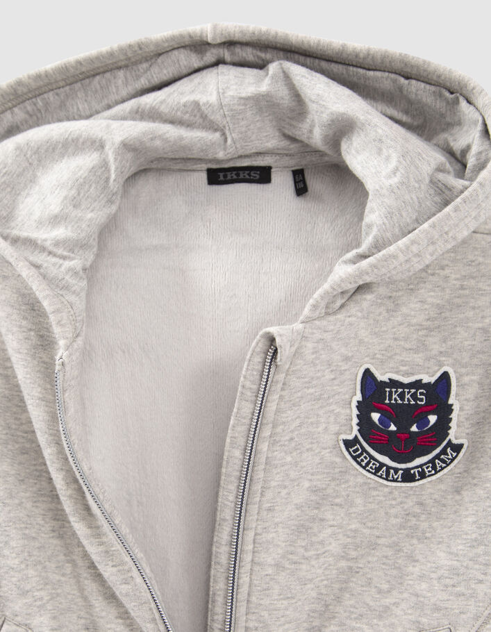 Girls’ grey zipped hooded cardigan with cat badge-6